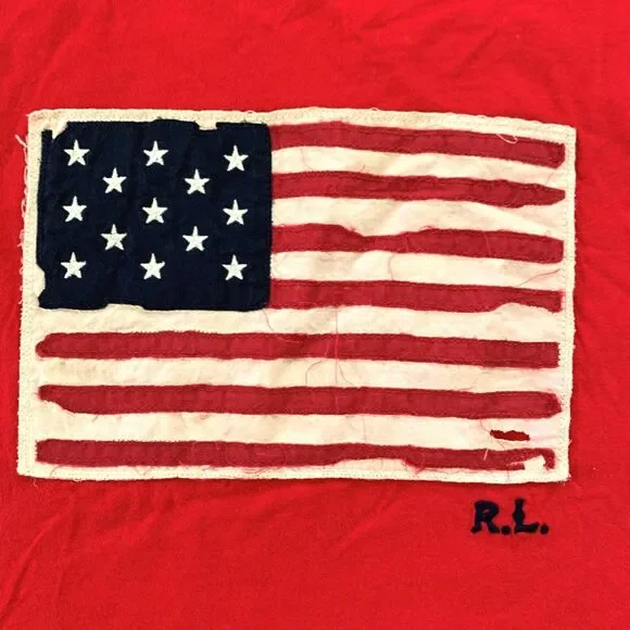 Polo Ralph Lauren Medium T Shirt Red Distressed Flag Short Sleeve Designer - Picture 2 of 5